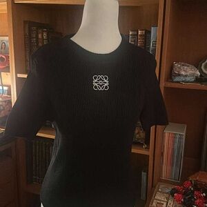 Loewe Black Knit Top with Logo Detail